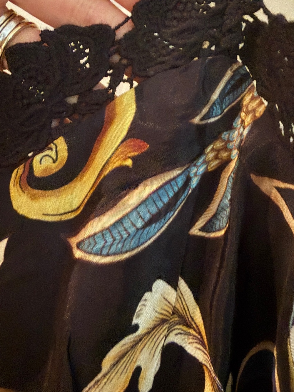 BNWT Farm Rio Black Floral Lace Trim Maxi Dress - Blue & Gold Print - Picture 6 of 14